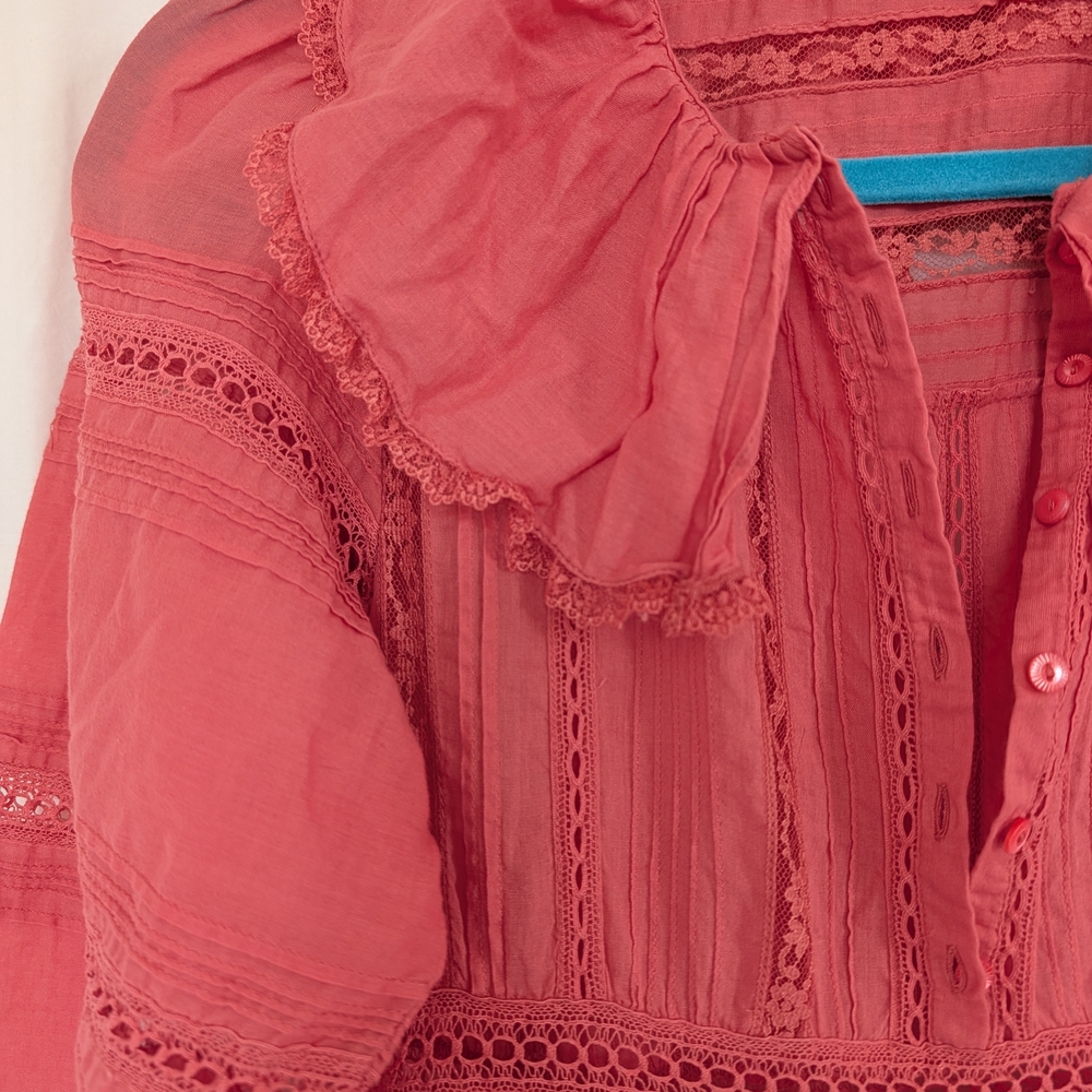Doen Coral Pink Boho Lace-Trim Dress - Picture 4 of 7